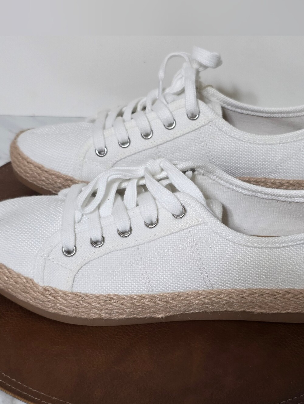 Tommy Bahama White Canvas Lace-Up Sneakers with Espadrille Trim